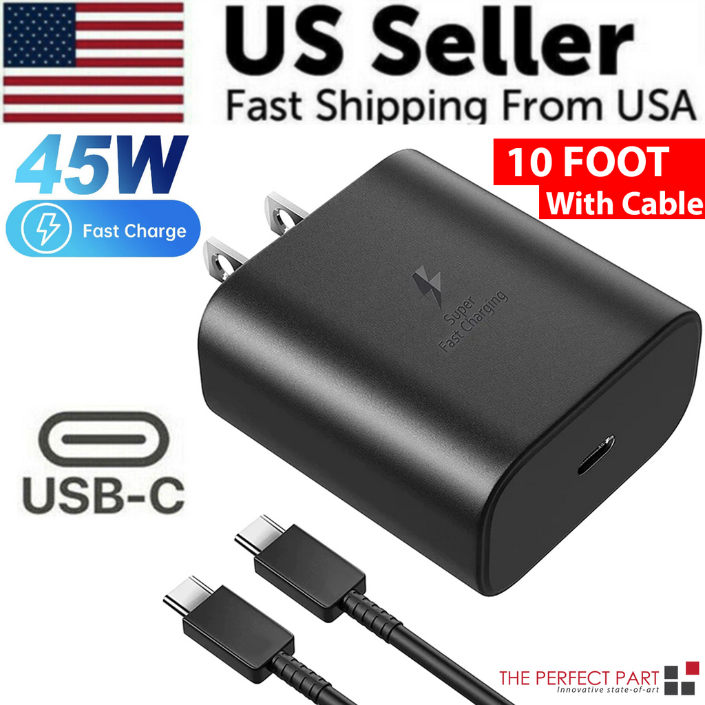 45W USB-C Super Fast Wall Charger 10FT Cable For Samsung Galaxy S20
