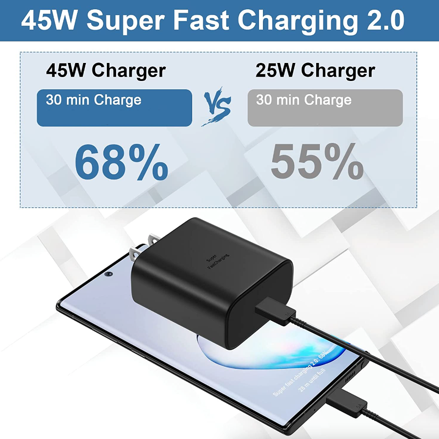 45W USB-C Super Fast Wall Charger 10FT Cable For Samsung Galaxy S20