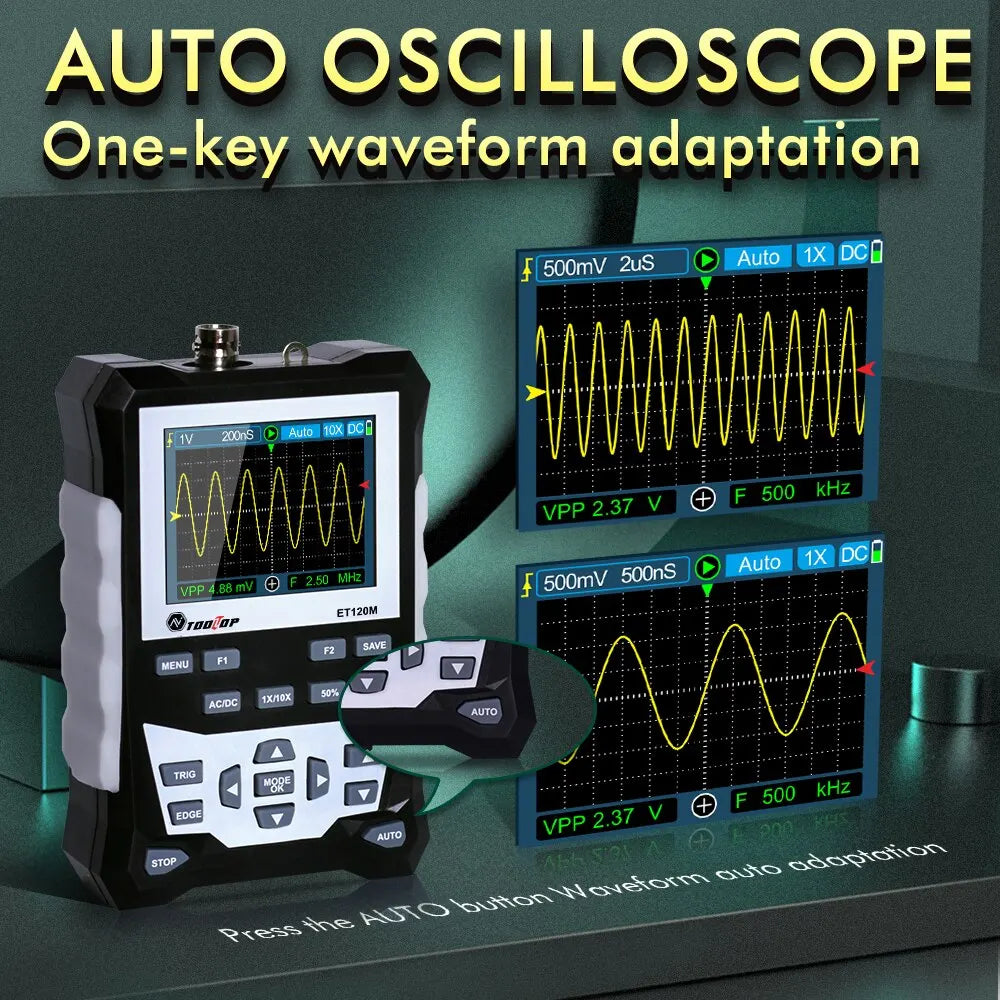 TOOLTOP ET120M 120MHz Handheld Digital Oscilloscope 1Mhz Square Wave