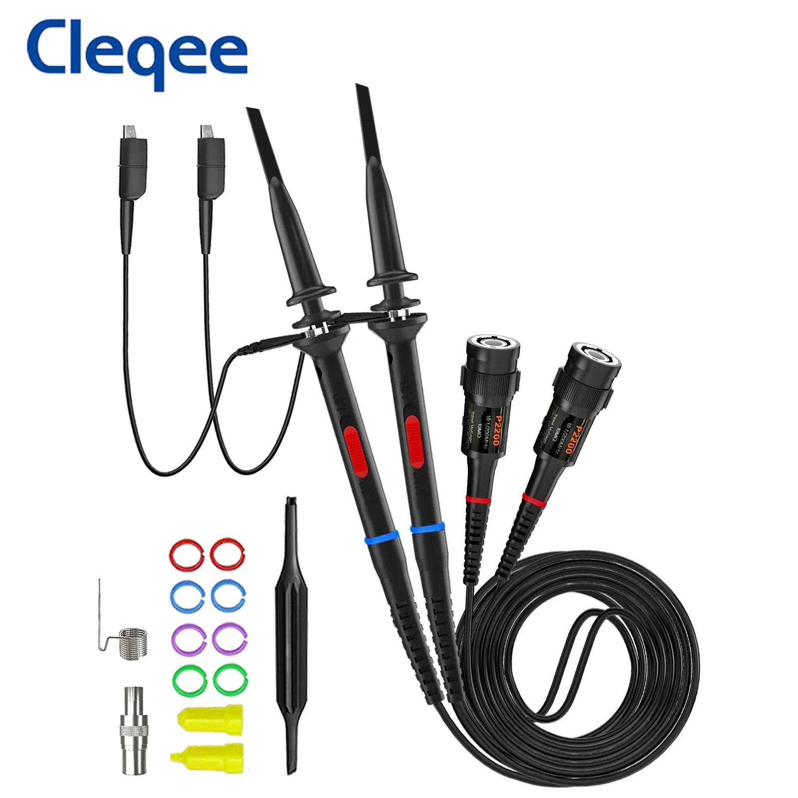 Cleqee P2200 2pcs 200MHz Oscilloscope Probe X1/X10 Safe BNC Test Lead