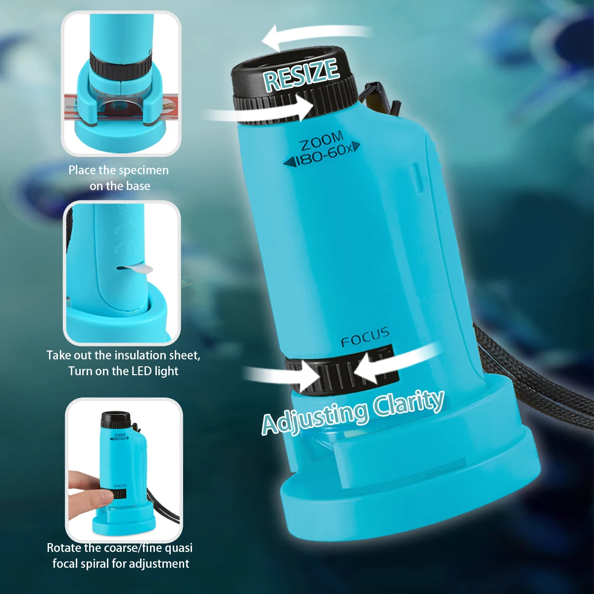 Pocket Microscope for Kids, Handheld Mini STEM & Science Toy LED Light