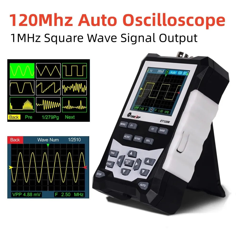 TOOLTOP ET120M 120MHz Handheld Digital Oscilloscope 1Mhz Square Wave