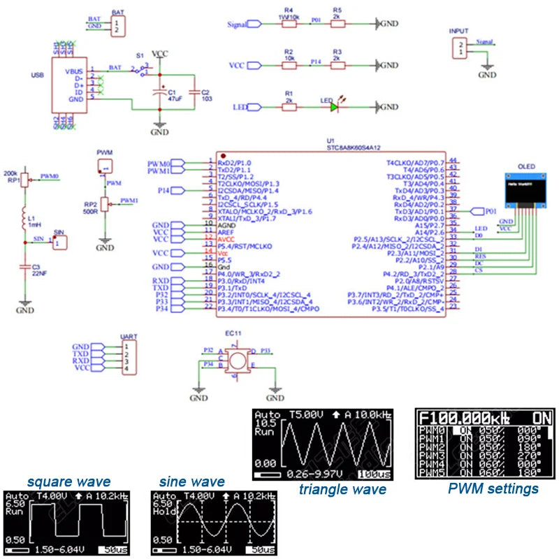 Mini DOS LCD Oscilloscope Kit STC8K8A Single Chip Microcomputer