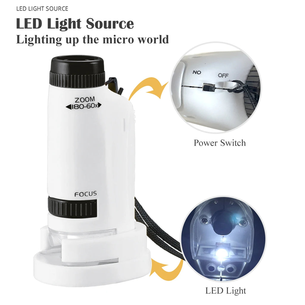 Pocket Microscope for Kids, Handheld Mini STEM & Science Toy LED Light