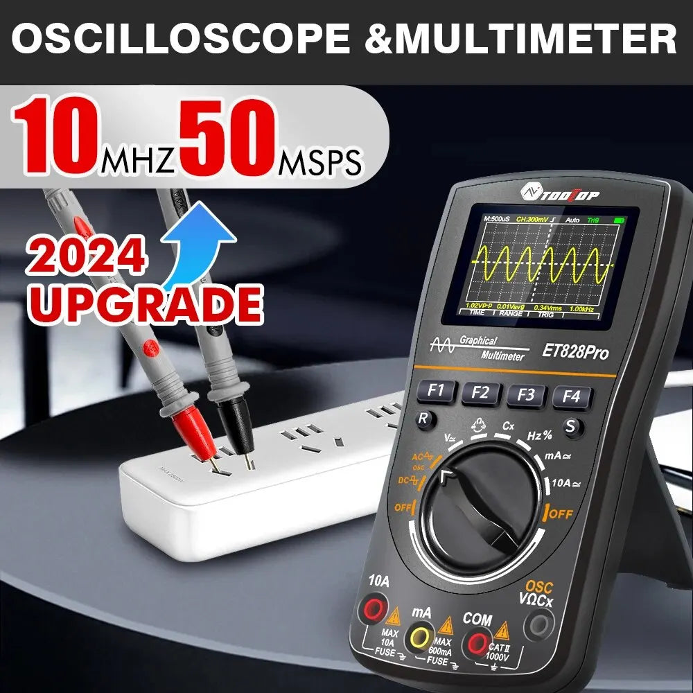 TOOLTOP ET828Pro 10MHz 50Mps/s Handheld Oscilloscope 6000 Counts True