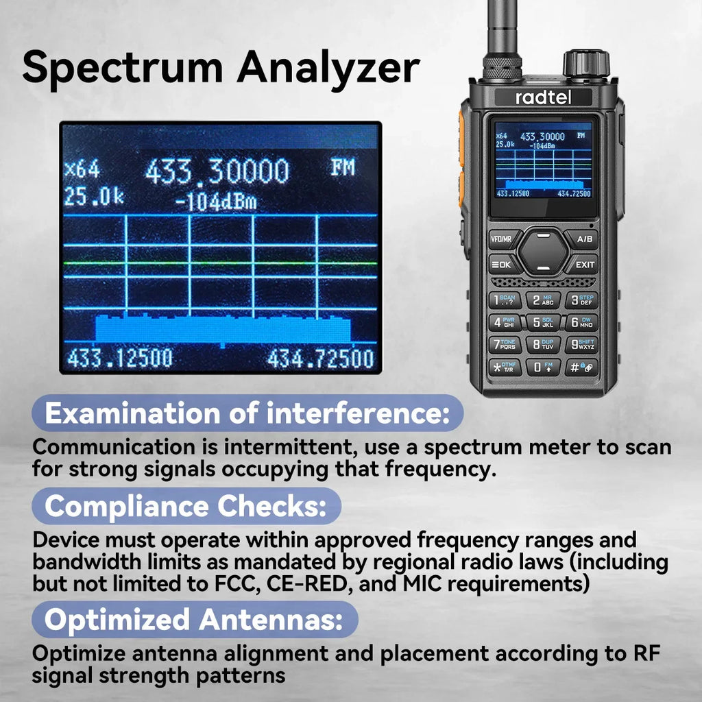 Radtel RT-910 Spectrum Analyzer AM FM Ham Radio 45-59Mhz TX/RX Walkie