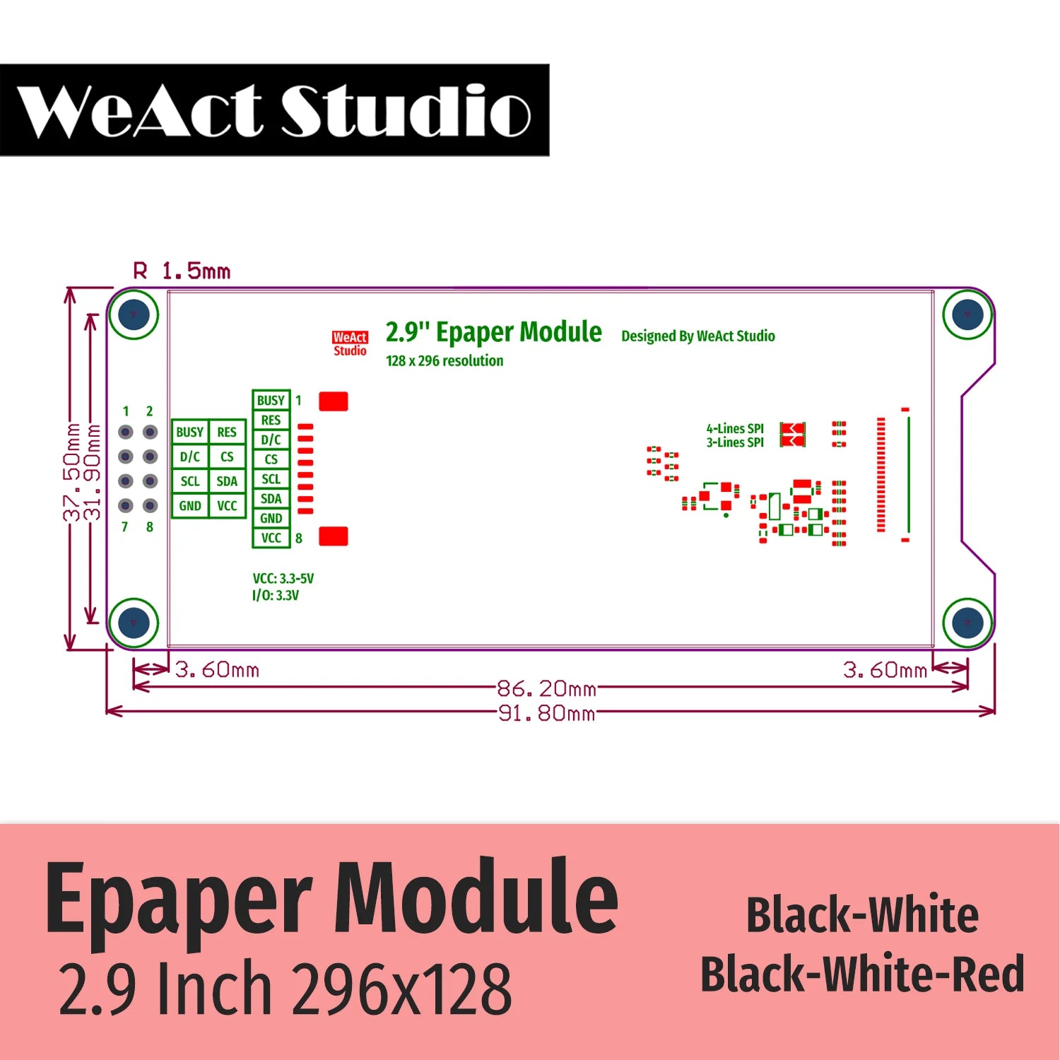 WeAct 2.9'' 2.13" 2.9 2.13 Inch Epaper Module E-paper E-Ink EInk