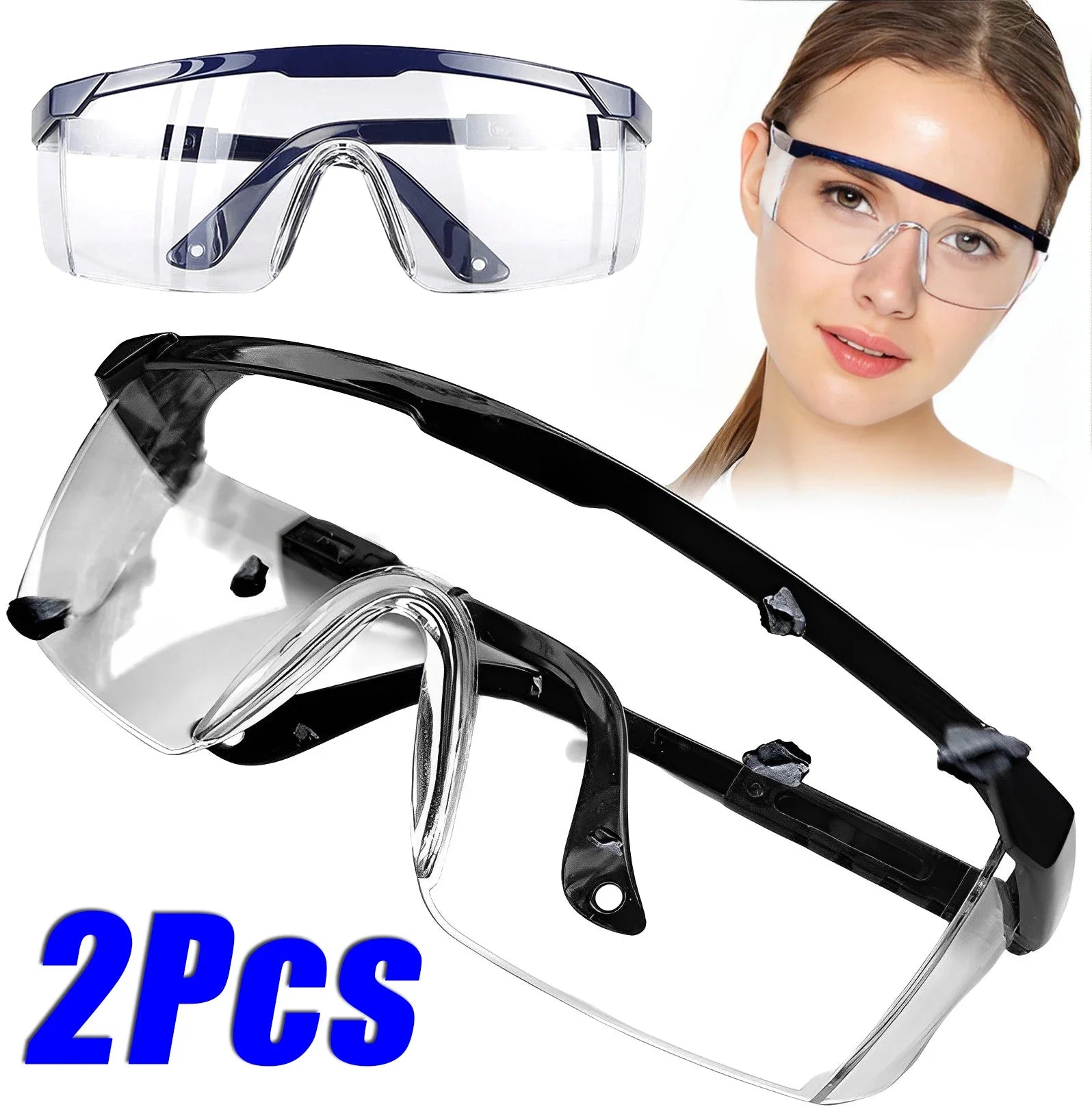 2Pcs Anti-Splash Work Safety Glasses Eye Protecting Lab Goggles
