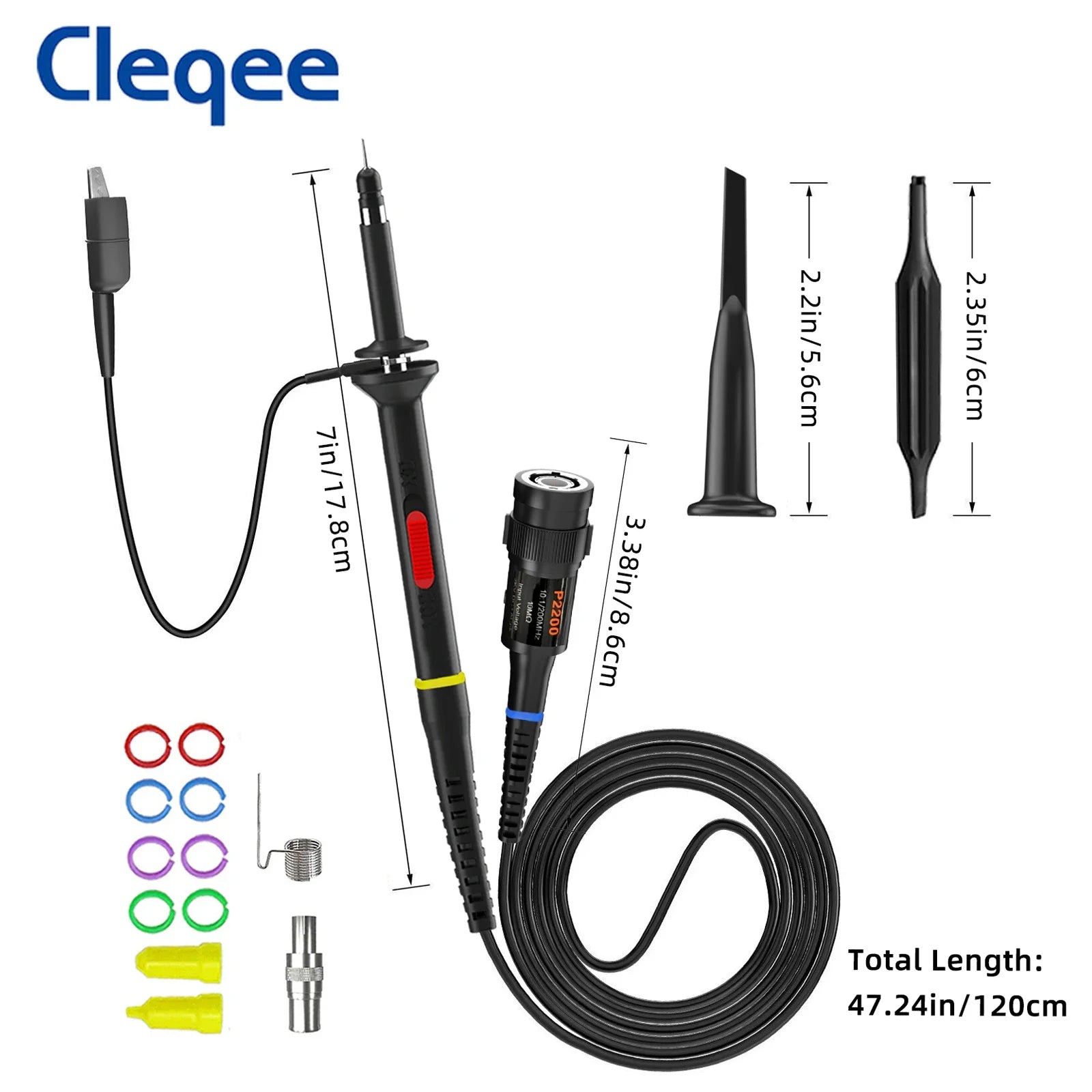 Cleqee P2200 2pcs 200MHz Oscilloscope Probe X1/X10 Safe BNC Test Lead