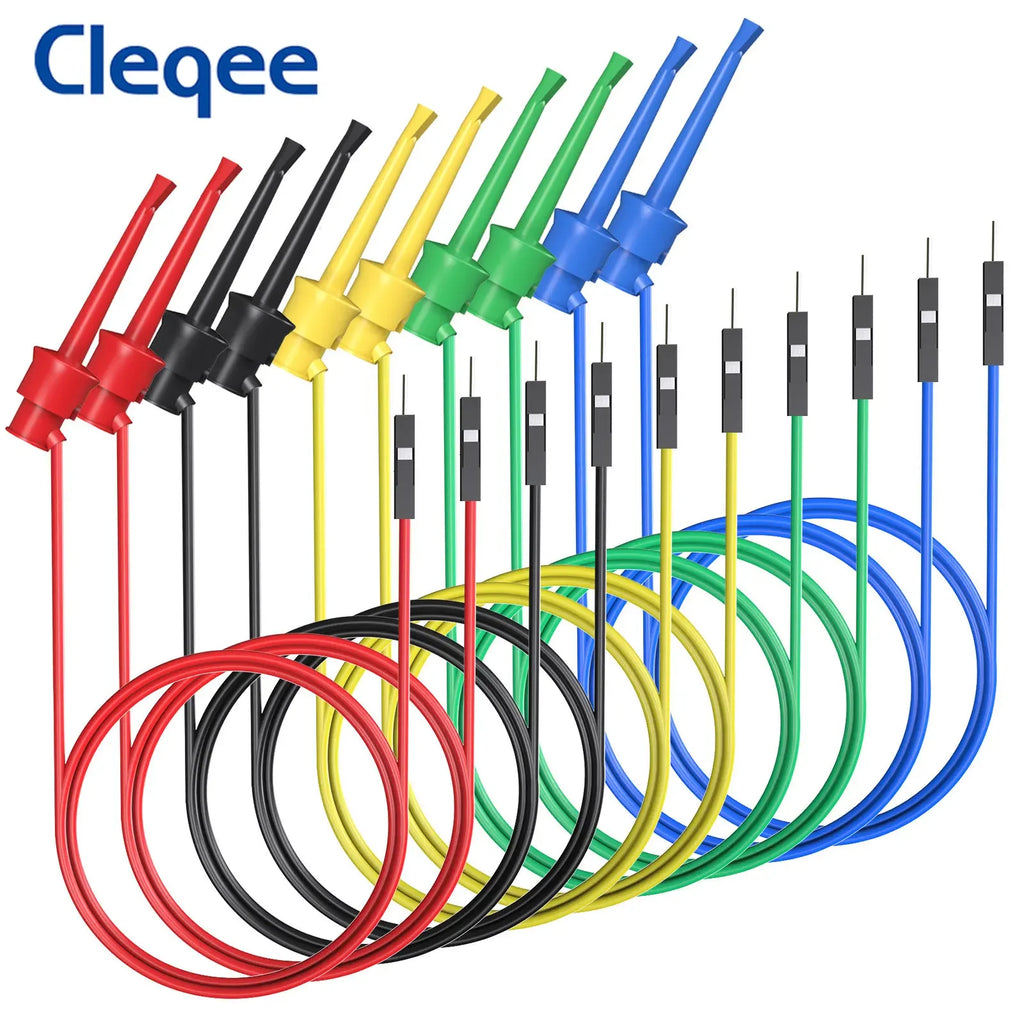 Cleqee 10pcs Test Hook Clip to Dupont Male/Female Jumper Wire 26AWG