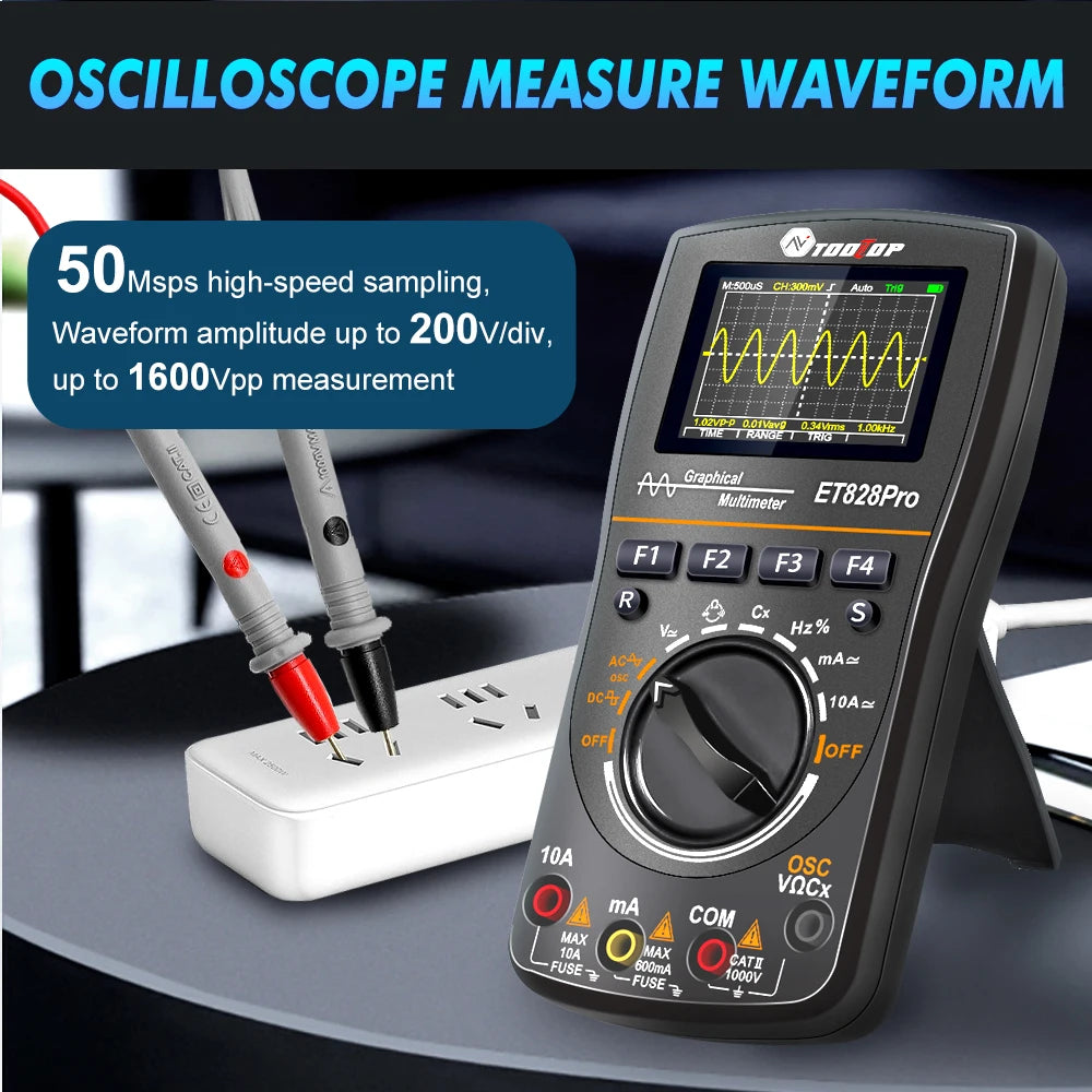TOOLTOP ET828Pro 10MHz 50Mps/s Handheld Oscilloscope 6000 Counts True