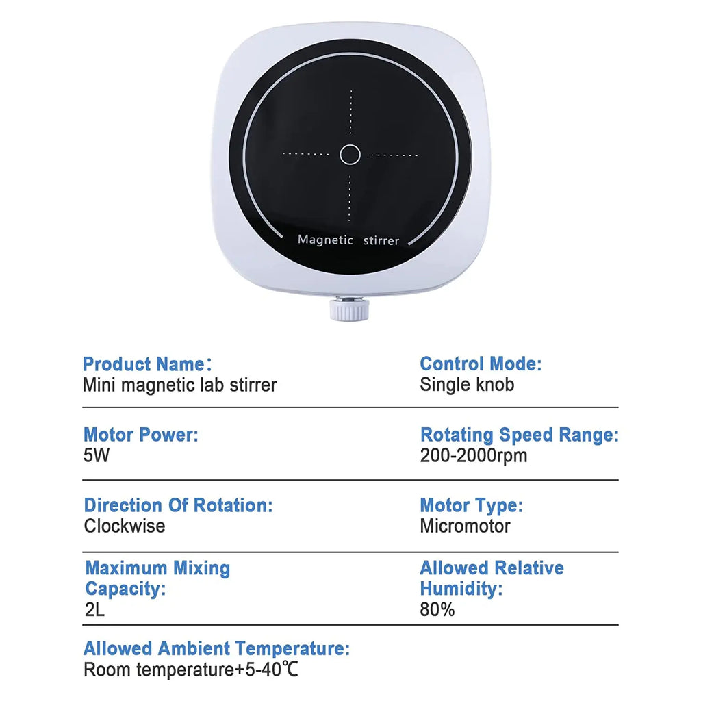 Mini Stir Plate Magnetic Lab Stirrer with 2 Stir Bars, Magnetic Mixer
