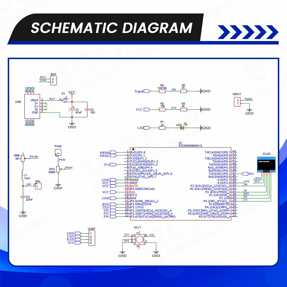 DIY Mini Digital Oscilloscope Electronic Kit STC8K8A MCU with 0.96